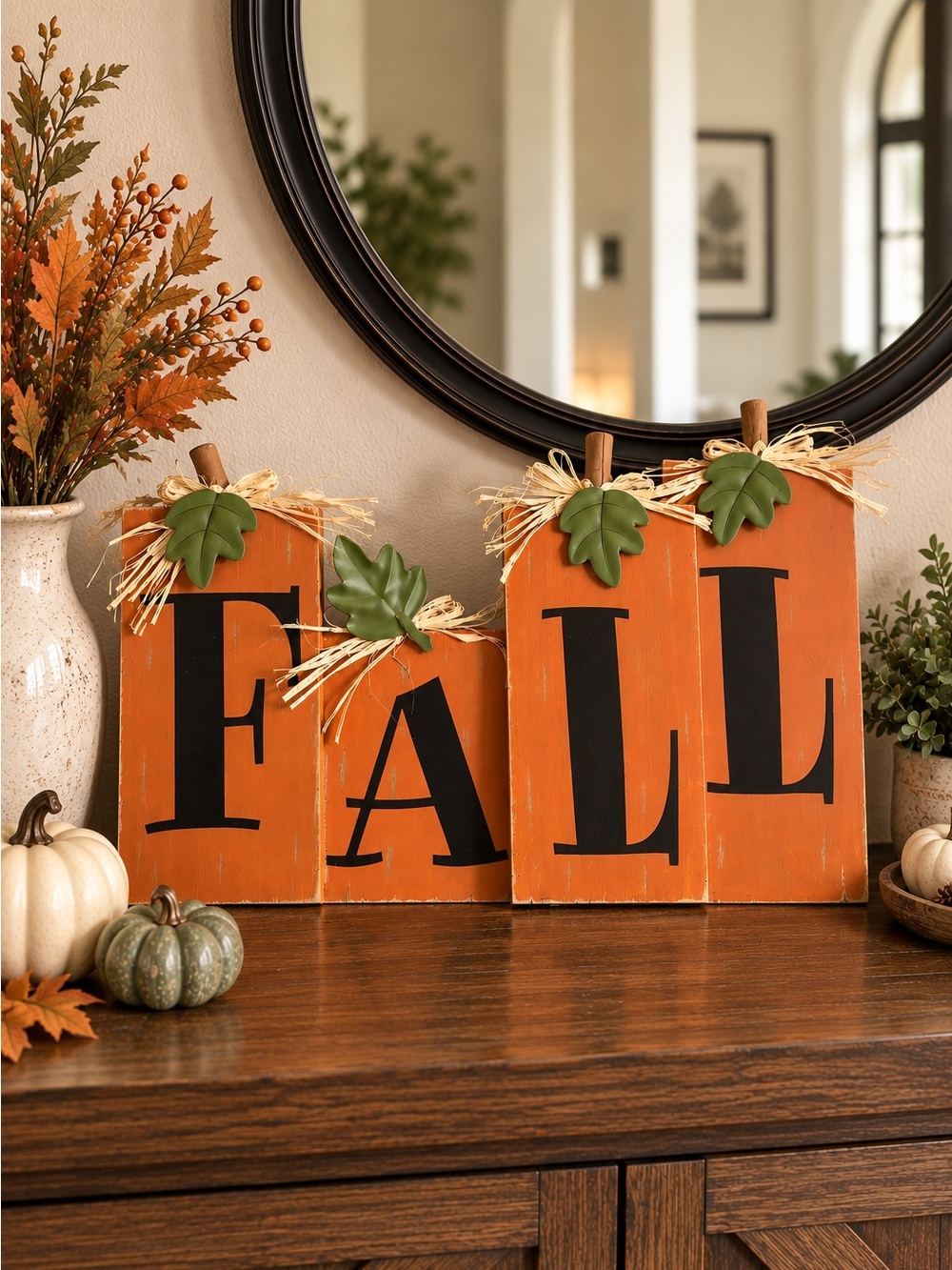 Orange FALL Wooden Blocks Fall Mantel Decor by